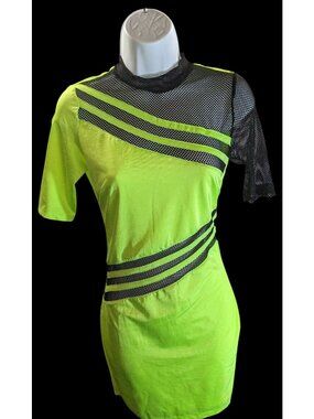 Nova Sport Mini Dress with Mesh Accents Black & Lime Sporty Clubwear Dress